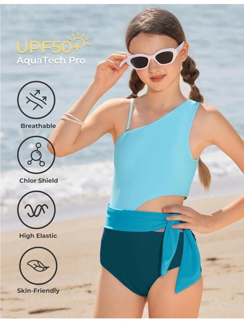 Two-Piece Swimwear Size 12- 14 One Shoulder Cut Out Waist Mesh Cover-Up 1247/3-1